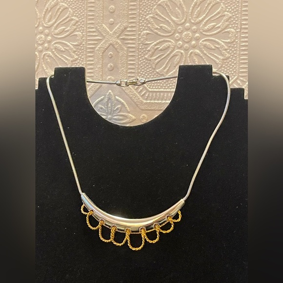 Vintage Signed F.O. Jewelry Gold and Silver Tone Choker Dog Collar Necklace Rare - Picture 1 of 12